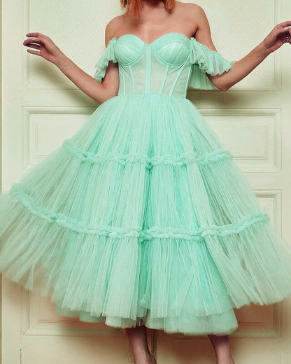 Boho Style Tulle Midi Bridesmaid Dresses
