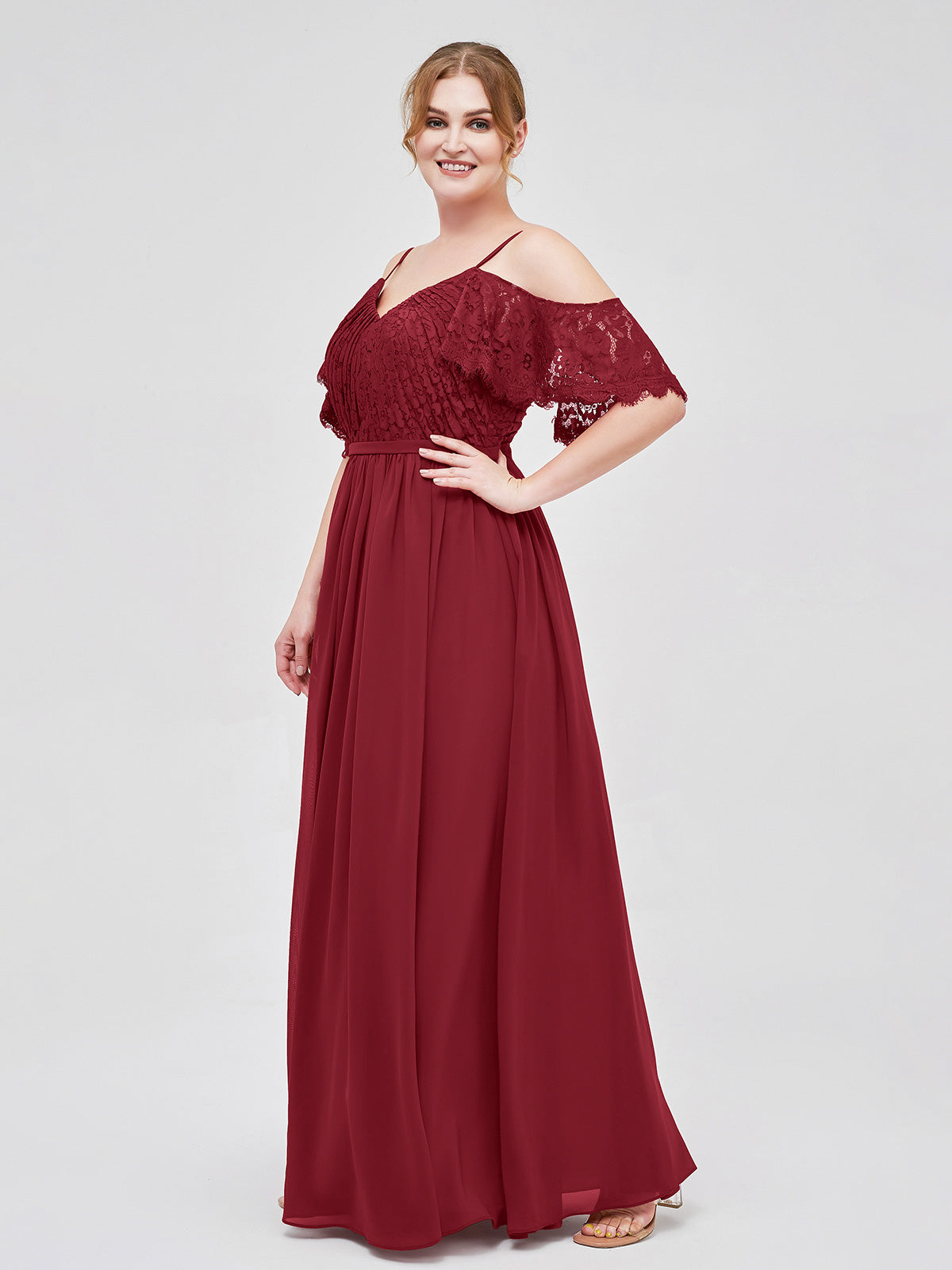 Spaghetti Strap Lace and Chiffon Dress Burgundy