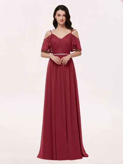 Spaghetti Strap Lace and Chiffon Dress Burgundy