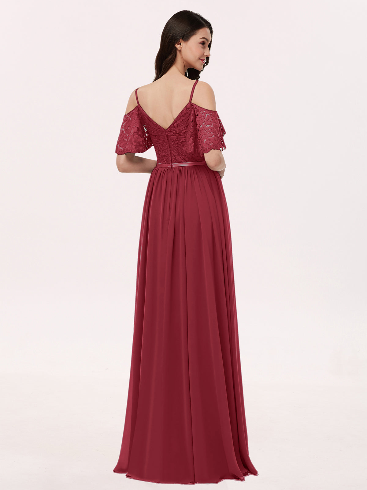 Spaghetti Strap Lace and Chiffon Dress Burgundy