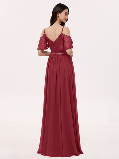 Spaghetti Strap Lace and Chiffon Dress Burgundy
