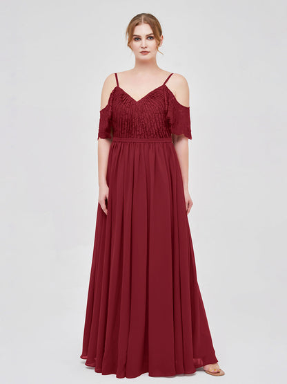 Spaghetti Strap Lace and Chiffon Dress Burgundy