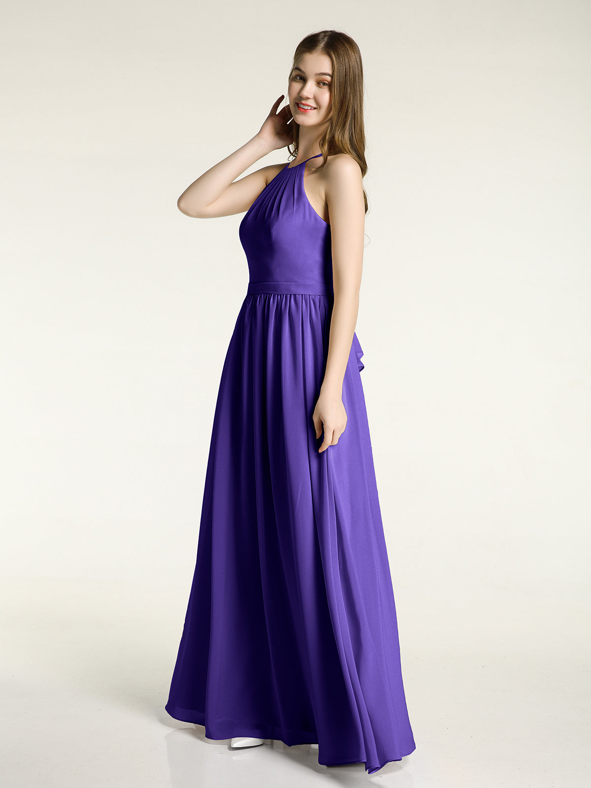 Halter Chiffon Long Bridesmaid Dresses-Regency