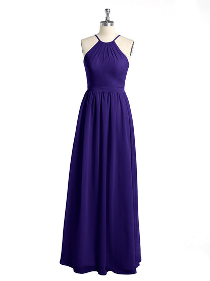 Halter Chiffon Long Bridesmaid Dresses-Regency