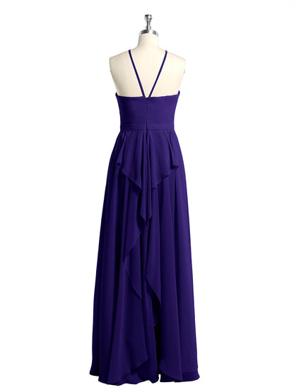 Halter Chiffon Long Bridesmaid Dresses-Regency