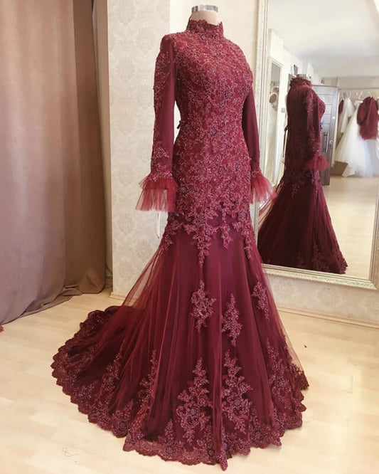 Modest Long Sleeve Lace Mermaid Dress