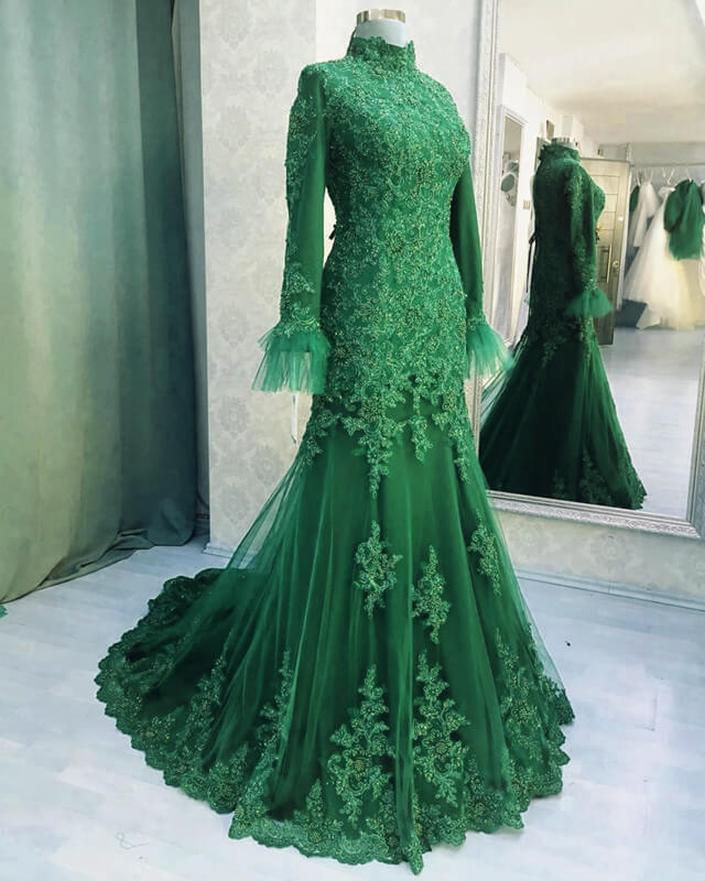 Modest Long Sleeve Lace Mermaid Dress