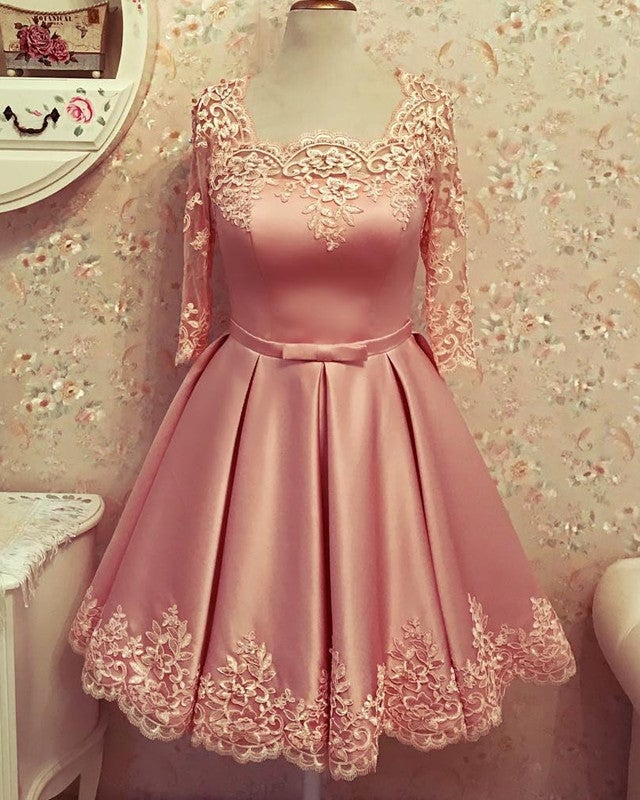 Modest Homecoming Dresses Lace 3/4 Sleeves