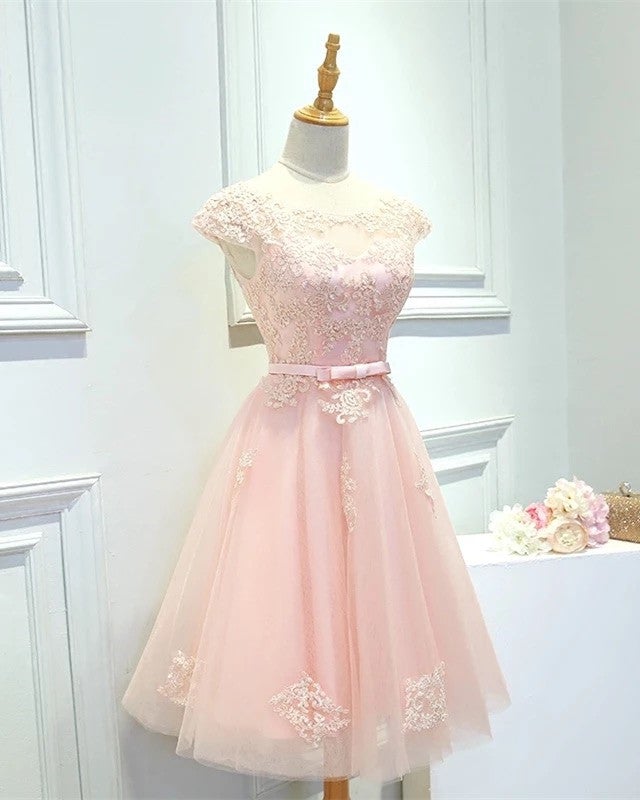 Modest Homecoming Dresses Tulle Lace Cap Sleeves