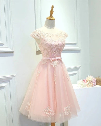 Modest Homecoming Dresses Tulle Lace Cap Sleeves