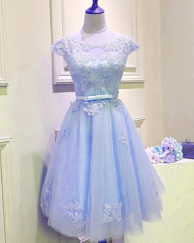 Modest Homecoming Dresses Tulle Lace Cap Sleeves