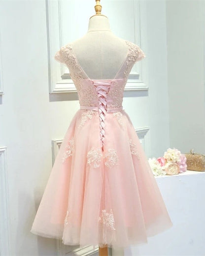 Modest Homecoming Dresses Tulle Lace Cap Sleeves