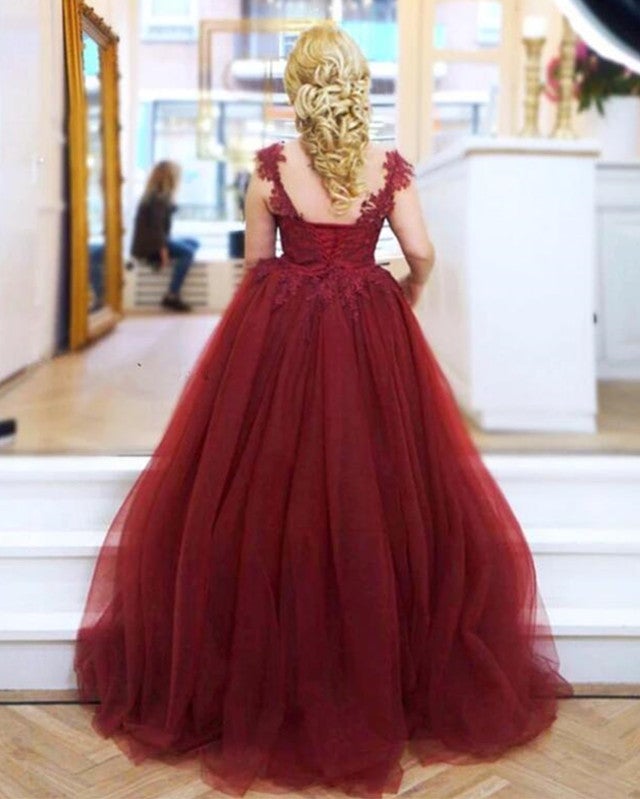 Modest Lace Appliques Cap Sleeves Tulle Mermaid Prom Dresses
