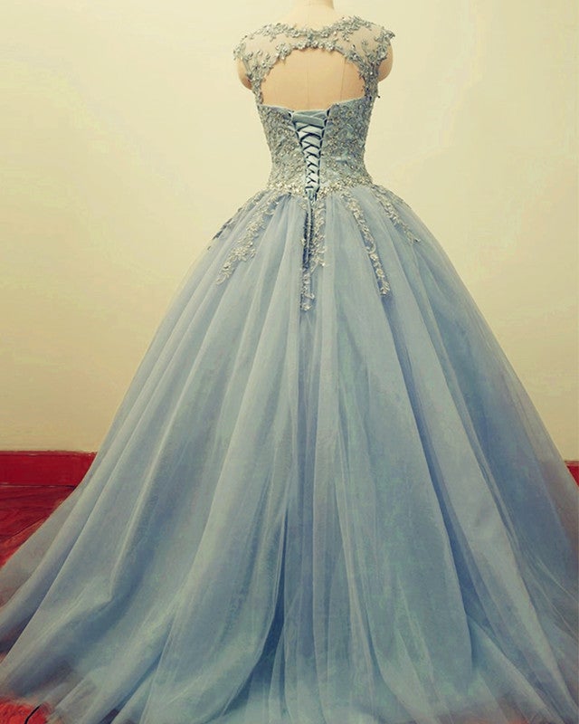 Modest Quinceanera Dresses Tulle Ball Gown Lace Appliques