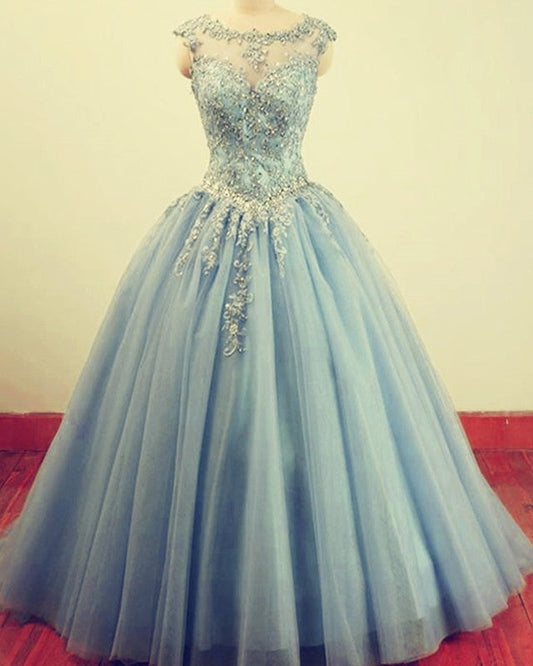 Modest Quinceanera Dresses Tulle Ball Gown Lace Appliques