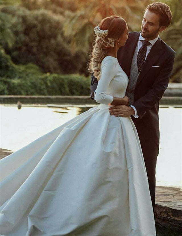 Modest Wedding Dresses Satin Ball Gowns With Sleeves