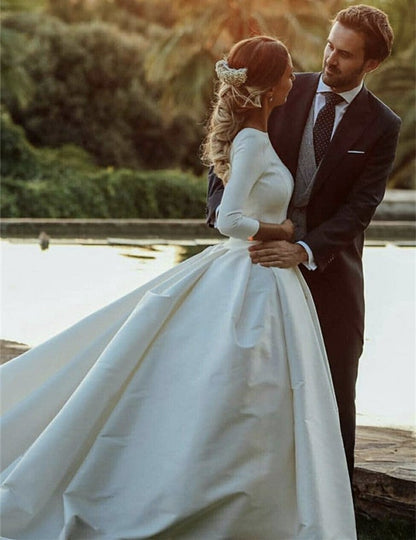 Modest Wedding Dresses Satin Ball Gowns With Sleeves