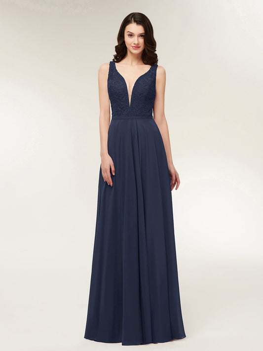 Open Back Dress with Lace Bodice-Dark Navy