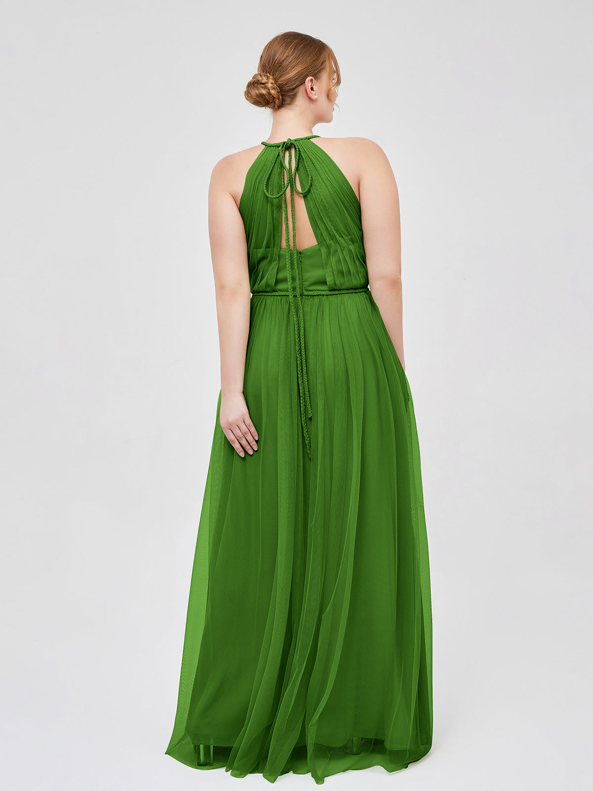 Twist Straps Tulle Maxi Dress with V Neckline Moss
