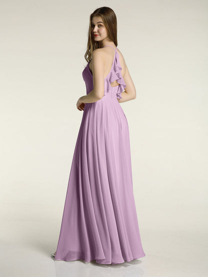 V-neck Cross Back Chiffon Bridesmaid Dresses-Wisteria