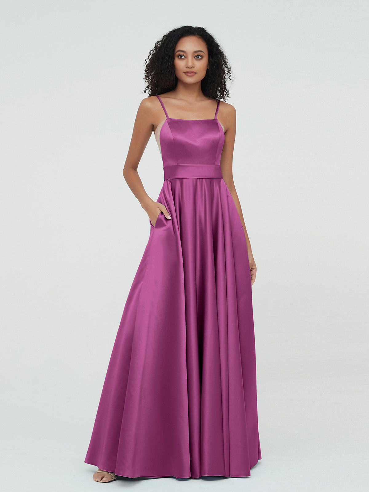 A-line Spaghetti Straps Max Satin Dresses-Orchid