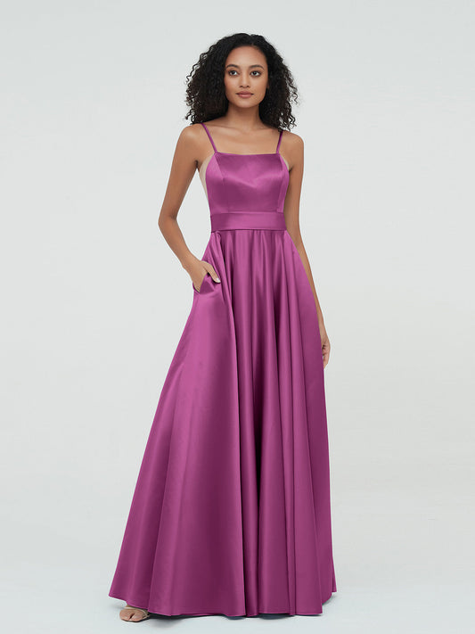 A-line Spaghetti Straps Max Satin Dresses-Orchid