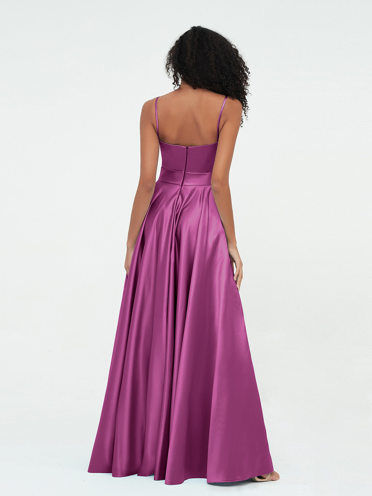 A-line Spaghetti Straps Max Satin Dresses-Orchid