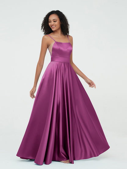 A-line Spaghetti Straps Max Satin Dresses-Orchid