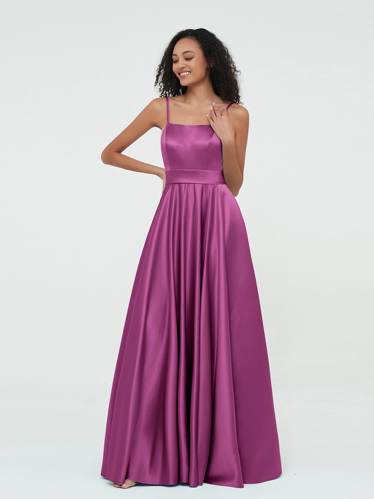 A-line Spaghetti Straps Max Satin Dresses-Orchid