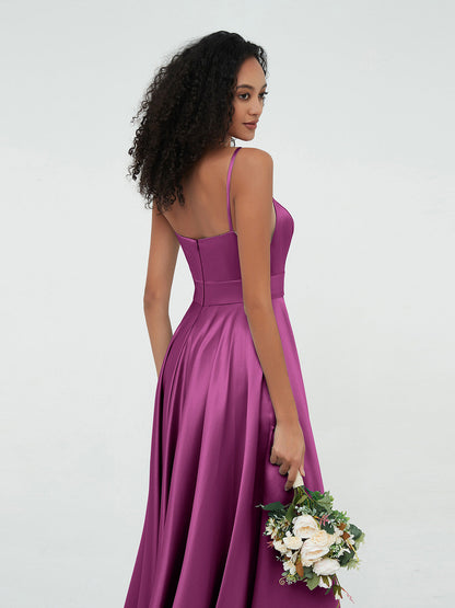 A-line Spaghetti Straps Max Satin Dresses-Orchid