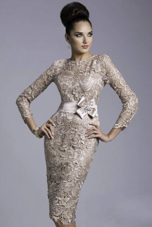 3/4 Sleeves Mother Of The Bride Dresses Sheath Knee Length Lace Beaded Short Wedding Party Dress Mother Dresses For Wedding - RongMoon