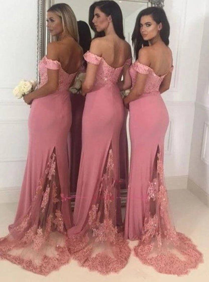 Backless Bridesmaid Dresses For Women Mermaid Off The Shoulder Lace Beaded Long Cheap Under 50 Wedding Party Dresses - RongMoon