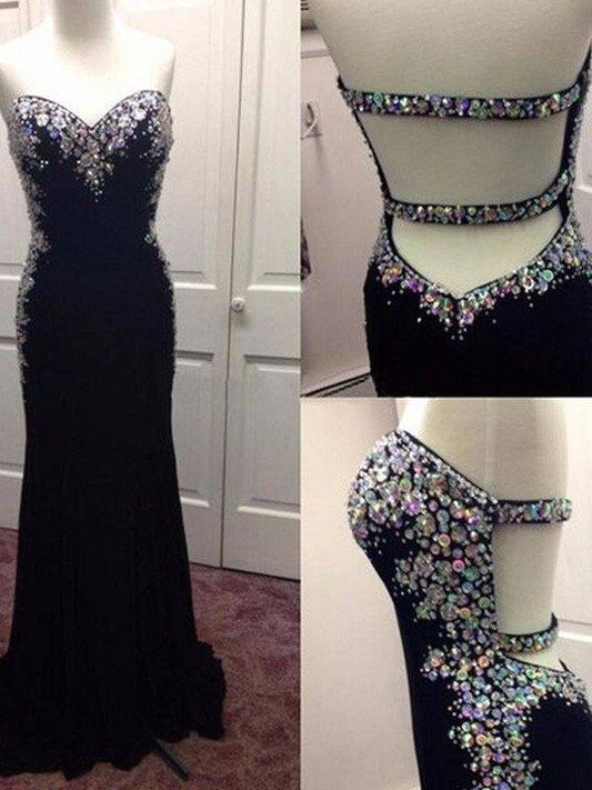 Sheath/Column Sweetheart Sleeveless Spandex Paillette Sweep/Brush Train Dresses - RongMoon
