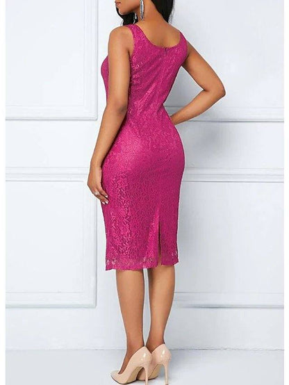Two Piece Sheath / Column Mother of the Bride Dress Wrap Included Scoop Neck Knee Length Lace Satin 3/4 Length Sleeve with Split Front - RongMoon