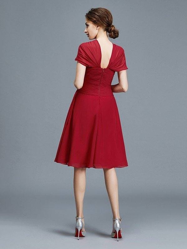 A-Line/Princess V-neck Chiffon Sleeveless Knee-Length Ruffles Mother of the Bride Dresses - RongMoon