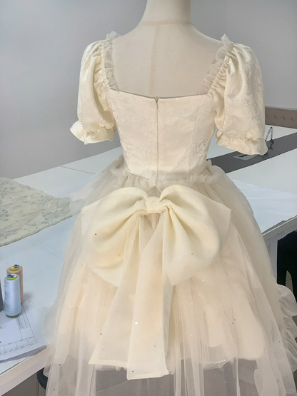 Elegant Beige Tulle Sequin A Line Birthday Outfits Formal Homecoming Dress cc3350