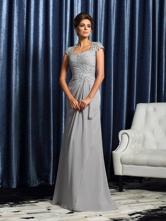 Sheath/Column Sweetheart Applique Short Sleeves Long Chiffon Mother of the Bride Dresses - RongMoon