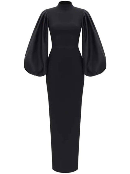 Sheath / Column Minimalist Elegant Wedding Guest Formal Evening Dress High Neck Long Sleeve Floor Length Spandex with Sleek - RongMoon