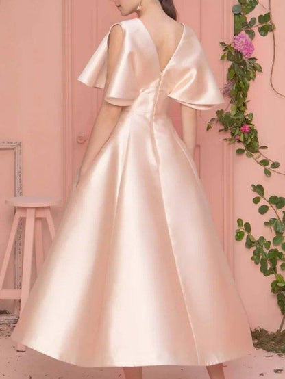 A-Line Mother of the Bride Dress Elegant V Neck Ankle Length Satin Sleeveless with Sash / Ribbon - RongMoon