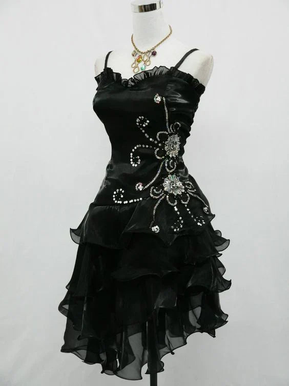 Vintage Shiny Beaded Spaghetti Strap A-Line Short Party Dress Cocktail Dress Homecoming Dress HZ1024