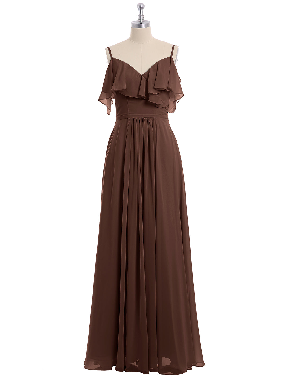 Off the Shoulder Spaghetti Strap Bridesmaid Gowns-Chocolate