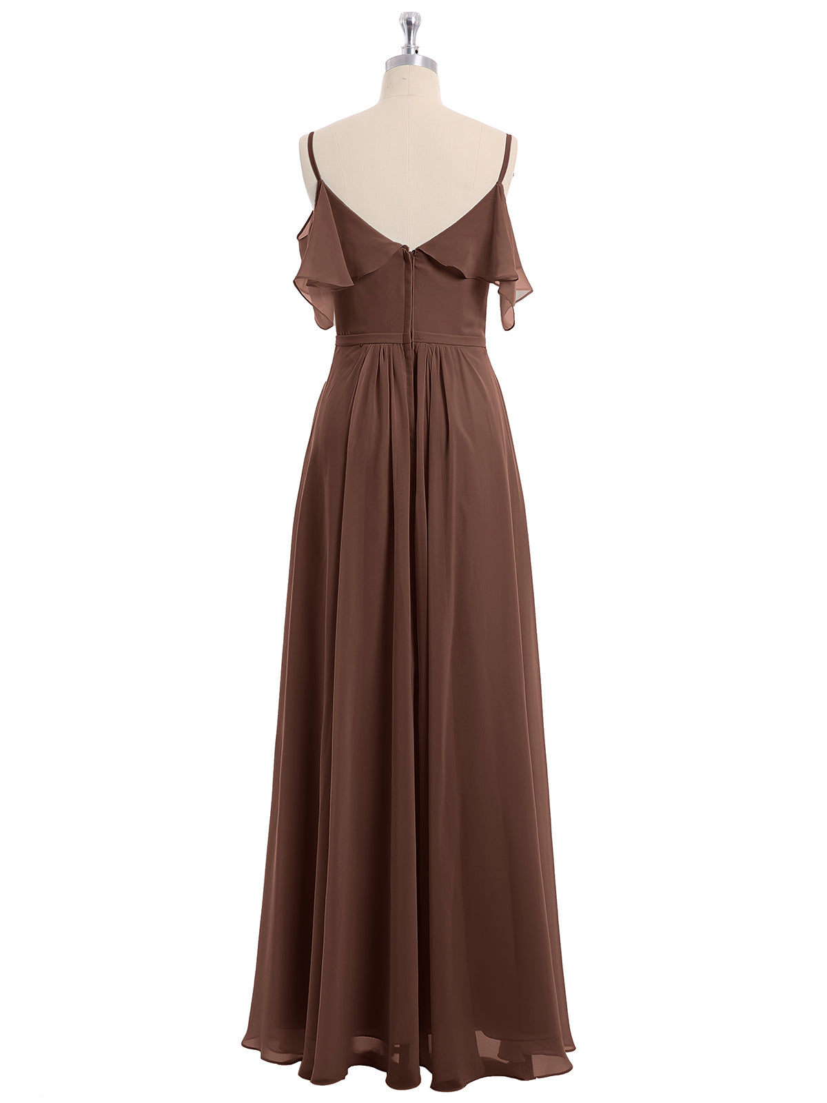 Off the Shoulder Spaghetti Strap Bridesmaid Gowns-Chocolate