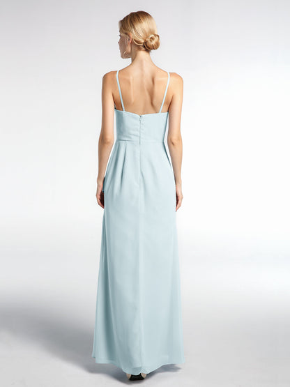 V-neck Chiffon Simple Maxi Dress with Spaghetti Straps-Mist