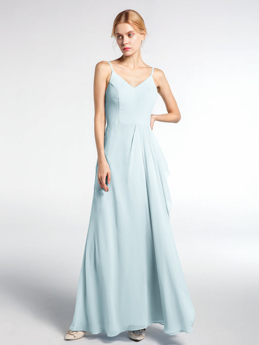 V-neck Chiffon Simple Maxi Dress with Spaghetti Straps-Mist