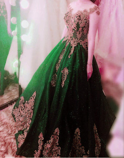 Navy Blue Ball Gowns Wedding Dresses Gold Lace Embroidery