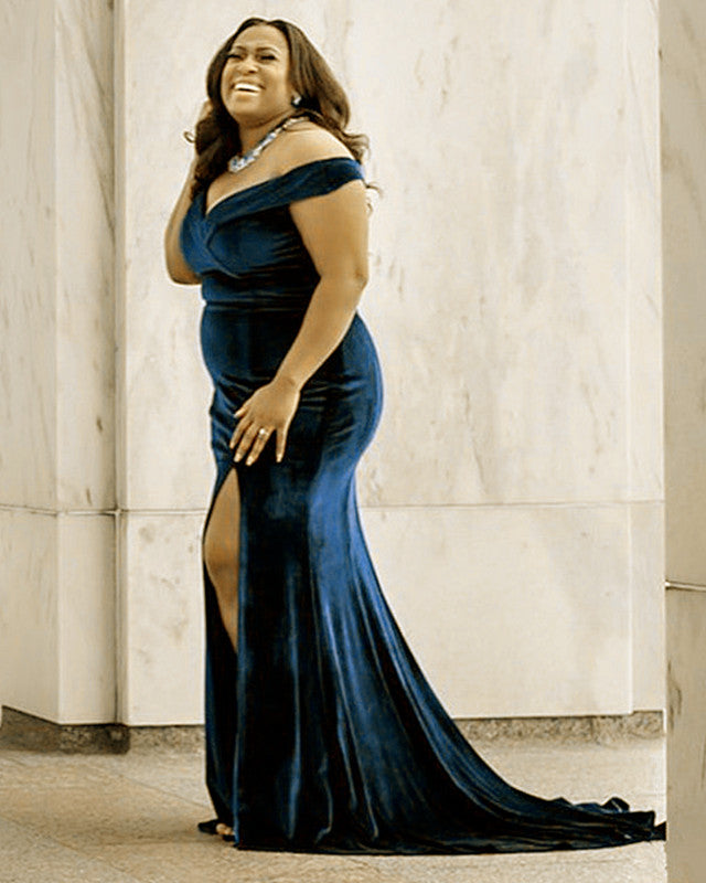Plus Size Velvet Bridesmaid Dresses Mermaid Off Shoulder