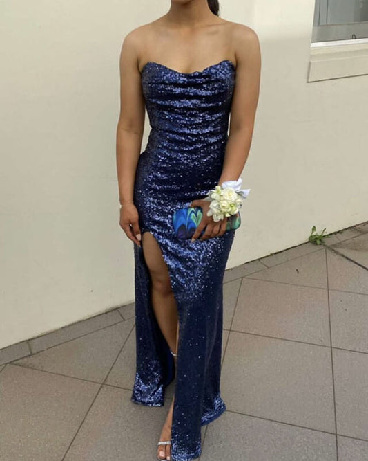 Mermaid Sequin Bridesmaid Dresses Strapless Split