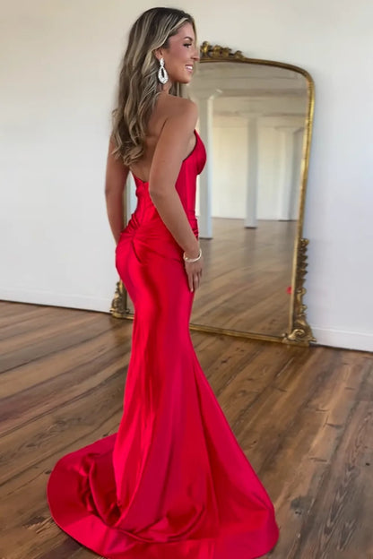 Navy Halter Neck Mermaid Satin Long Corset Prom Dress with Slit
