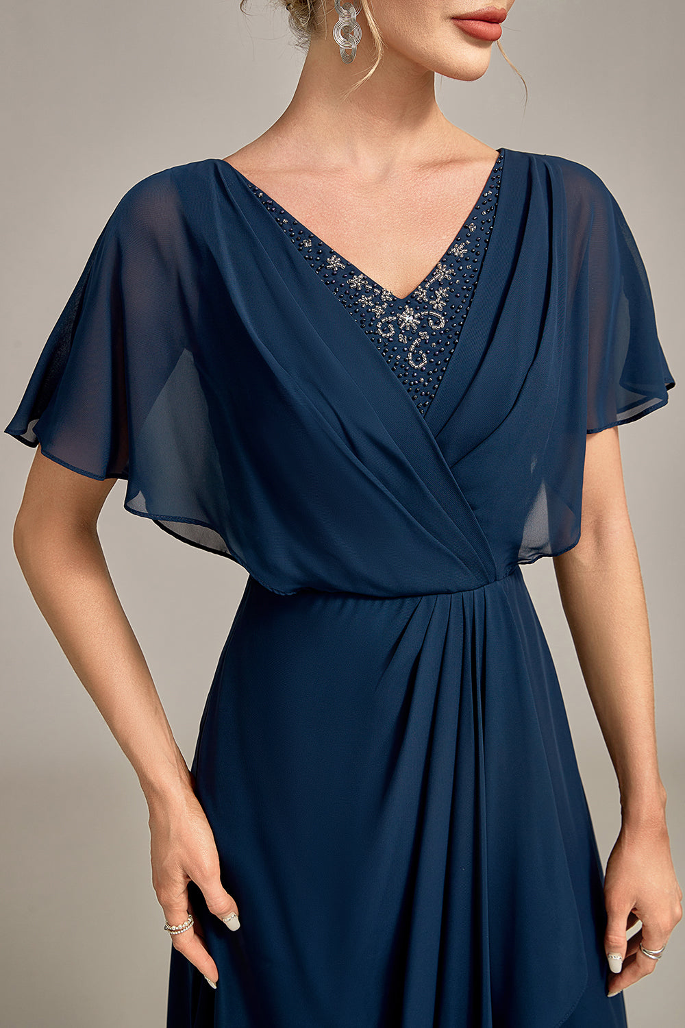 A-Line Asymmetrical Sequins Mother of the Bride Dress With Beading