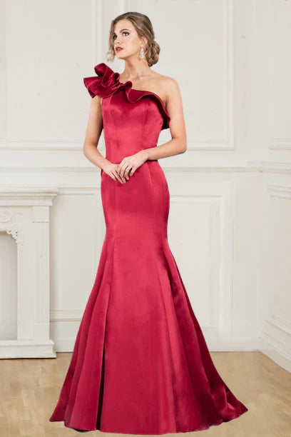 Aimishang Evening Dresses Satin One Shoulder Mermaid Sweep Train